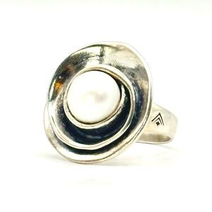 Silpada VINTAGE Silver Pearl Rose Ring Size 7.5